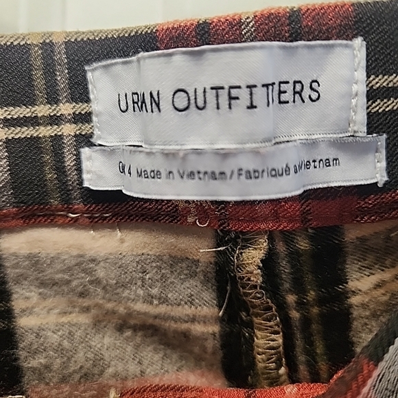 URBAN OUTFITTERS SZ 0 HIGH RISE PLAID PANT METALLIC BEE PRINT PANTS ACADEMIA - Picture 4 of 8